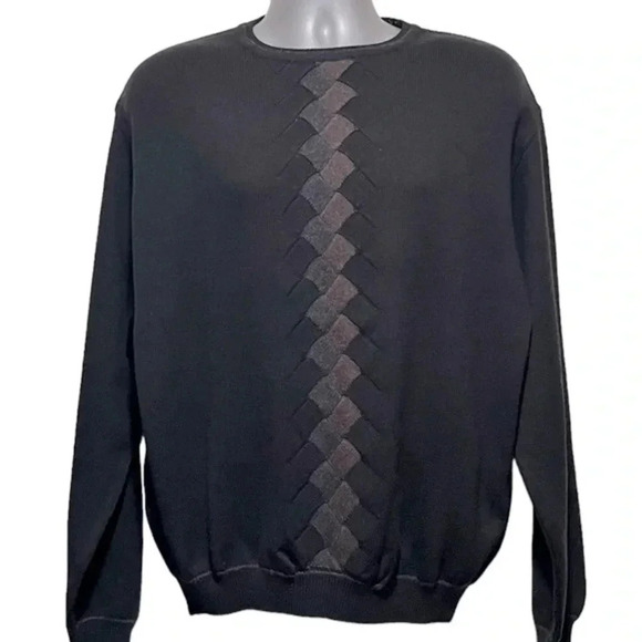 Lenor Romano Italian Wool Fine Knit Basketweave Mens Black Sweater size medium - Picture 9 of 9